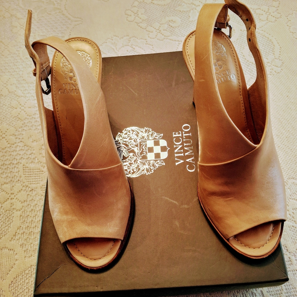 Vince Camuto Cream Peep-Toe Heels - Picture 2 of 5
